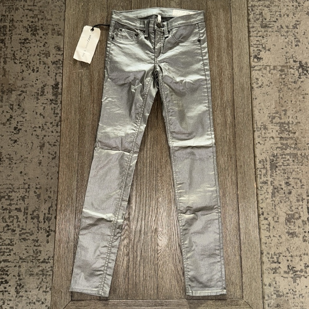 Rag & Bone Leggings Skinny Jeans Pewter Metallic